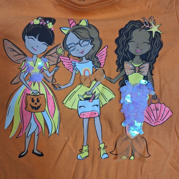 Spooky Night Orange Halloween Graphic Sequins Fantasy T-Shirt Size XS (4) - Picture 3 of 7